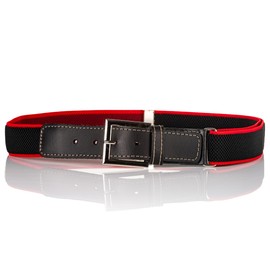 Olata Children’s Elasticated Belt with Buckle and Black Leather Fittings (5-12 Years). Black/Red