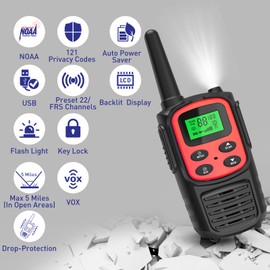 Rechargeable Walkie Talkies,Fvamom Walkies Talkies for Adults with 22 Channels,Long Range Walkie Talkies with NOAA Weather Channels,VOX LCD Display LED Flashlight (Red)