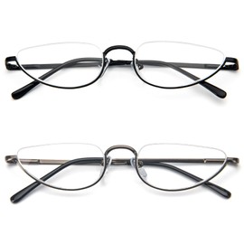 KoKoBin Half Reading Glasses for Men Women,Half Moon Metal Frame Lens Spring Hinge Readers, Black+Gunmetal 1.00