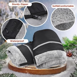 Bighan Handmuffs, Stroller Pram Hand Muff Waterproof Hand Gloves with Extra Thick Fleece for Pram, Buggy, Bike and Trailer - Black