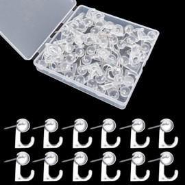 Push Pin Hooks Plastic Pack of 50 Push Pin Hooks Heads Pin Tacks Pin Hanger Thumbtacks Hooks Push Pins with Hooks for Office School Home Decoration Push Pin Hanger (Transparent)