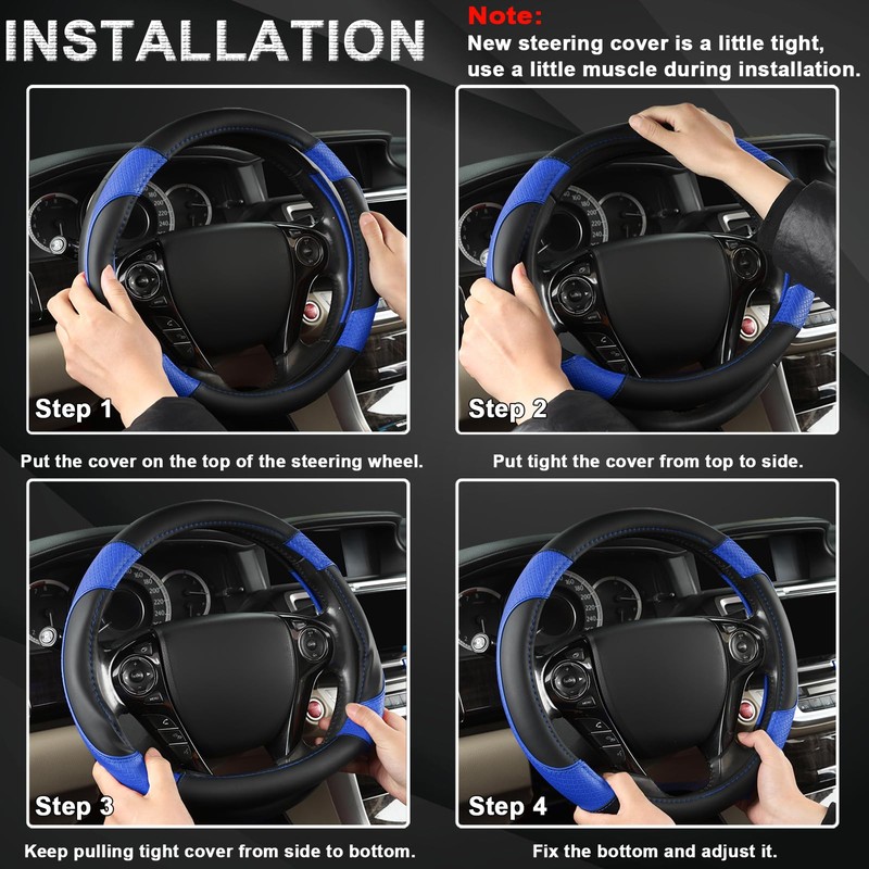GIANT PANDA Microfiber Leather Steering Wheel Cover for Honda Accord,Civic,CR-V,HR-V,Pilot(Diamond-Pattern-Black+Blue-Standard