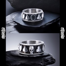Vintage Gothic Skull Rings for Men Women, Stainless Steel Black Onyx Poker Ring Band Silver Skeleton Cocktail Party Biker Ring Size 9