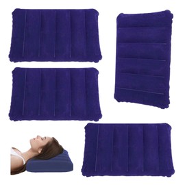 LNGJIN Inflatable Camping Cushion, Pack of 4 Inflatable Cushion, Neck Pillow, Inflatable Beach Cushion, Flocking Pillow, Comfortable Travel Pillow, for Office, Outdoor, Hiking, Beach Holiday, Camping