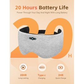 Sleep Mask with Bluetooth 6.0 Headphones, 20H Playtime Sleeping Headphones for Side Sleepers, Adjustable Blackout Eye Mask for Travel Meditation, Nois