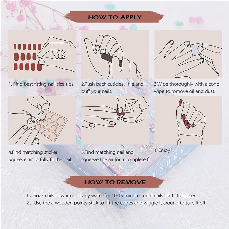 Valentine's Day Handmade Press on False Nails,10pcs Reusable Luxury Fake