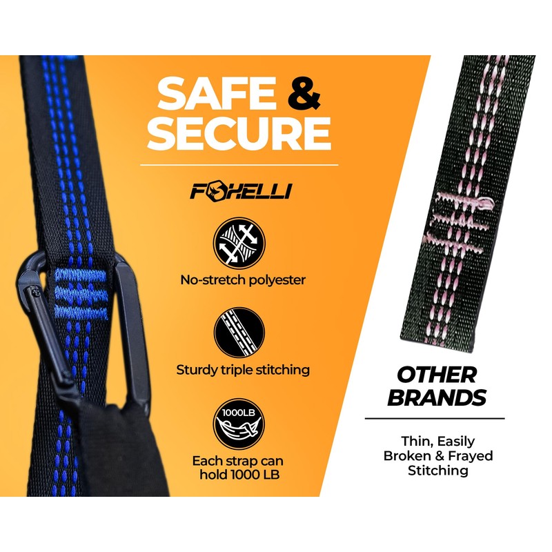 Foxelli XL Hammock Straps - Extra Long 20FT Heavy Duty