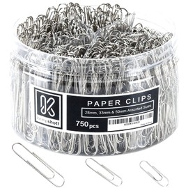 Kempshott 750 Paper Clips Assorted Sizes Small, Medium and Large Paper Clips for Paperwork Ideal for Home, School and Office Use (Assorted, Silver)