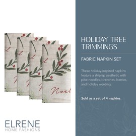 Elrene Home Fashions Holiday Tree Trimmings Cloth Napkin Set of 4, 17" x 17", Multi