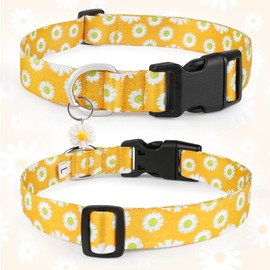 Dog Collar Ayaseen Dog Collars Gift for Small Medium Large Dogs Floral Girl Boy Yellow Dog Collars Cute Dog Collar with Pendant Adjustable Soft Flower Pet Collar with Daisies for Male Females - XL
