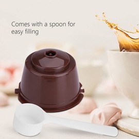 Reusable K-Cups, 5-Piece Refillable Coffee Filter Set with Spoon, Coffee Pod Capsules with Inert Strainer, Compatible with Nescafe (Brown)