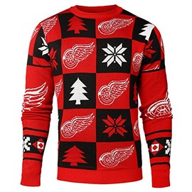 FOCO Detroit Red Wings 2016 Patches Ugly Crew Neck Sweater - Mens Double Extra Large