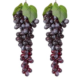 Bairdish 2bunches Purple Large Bunch Artificial Grape Lifelike Artificial Grapes Decor Hanging Rubber Grape Bundles Rubber Grapes in for Kitchen Photography Decoration(85Grains 12 inches)