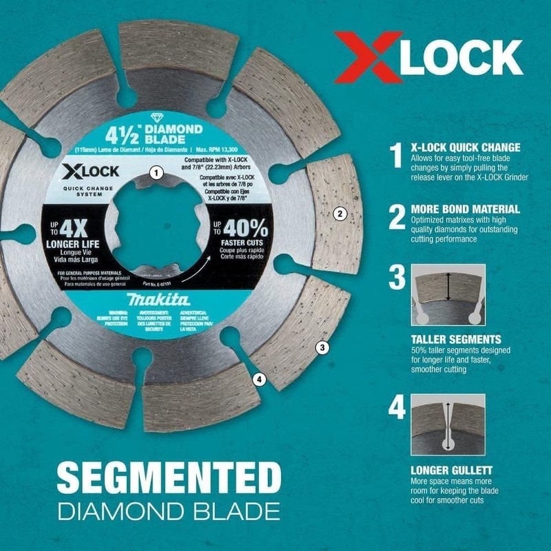 Makita X-Lock 4-1/2In Segmented Diamond Blade For Masonry Cutting