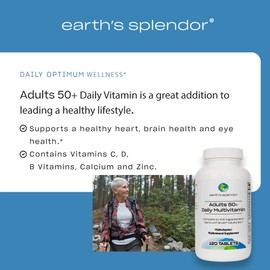 Earth's Splendor Adults 50+ Daily Vitamin- Overall Wellness Support, Daily Nutrients, 120 Day Supply