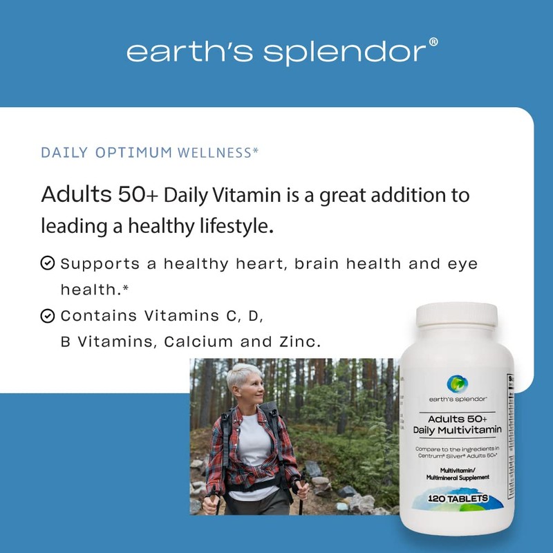 Earth's Splendor Adults 50+ Daily Vitamin- Overall Wellness Support, Daily