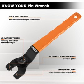 KSEIBI 689048 Universal Adjustable Pin Angle Grinder Wrench for Flange Grinder Tool Machine from 4 Inch - 9 Inch Spanner