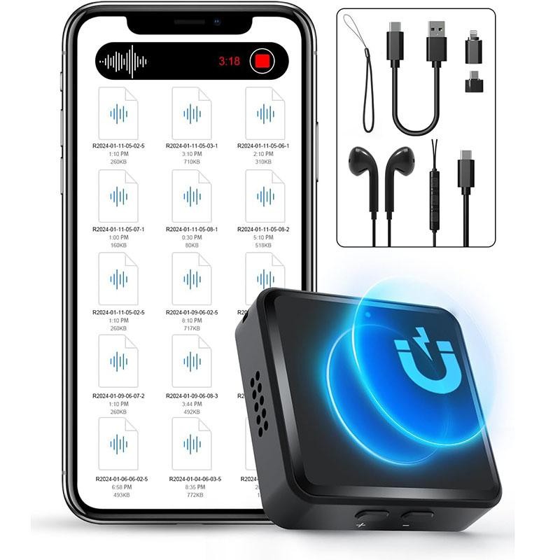 64GB Square Magnetic Voice Recorder with 200-Hour Battery & One-Button