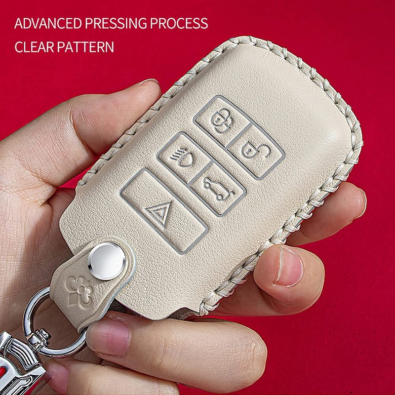 ontto Leather Car Key Fob Cover Keyring for Land Rover