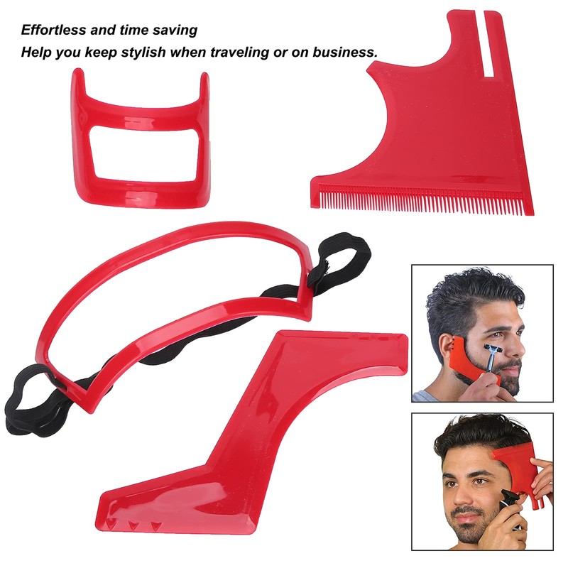 Beard Shaping Tool Set, Stylish Red Plastic Beard Stencil Set,