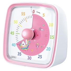 Ainowes 60-Minute Visual Timer with Night Light, Countdown Timer for Classroom Home Kitchen Office, Pomodoro Timer with Unicorn Pattern for Kids and Adults (Pink)