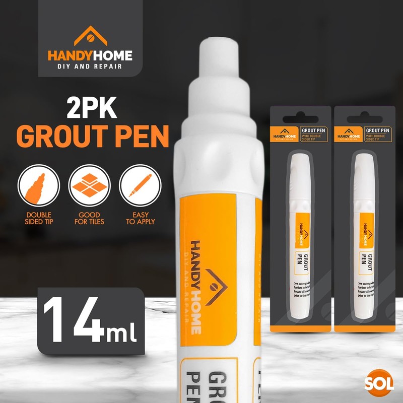 Handy Home Grout Pen with Double-Sided Tip, 14ml, 2-Pack, White