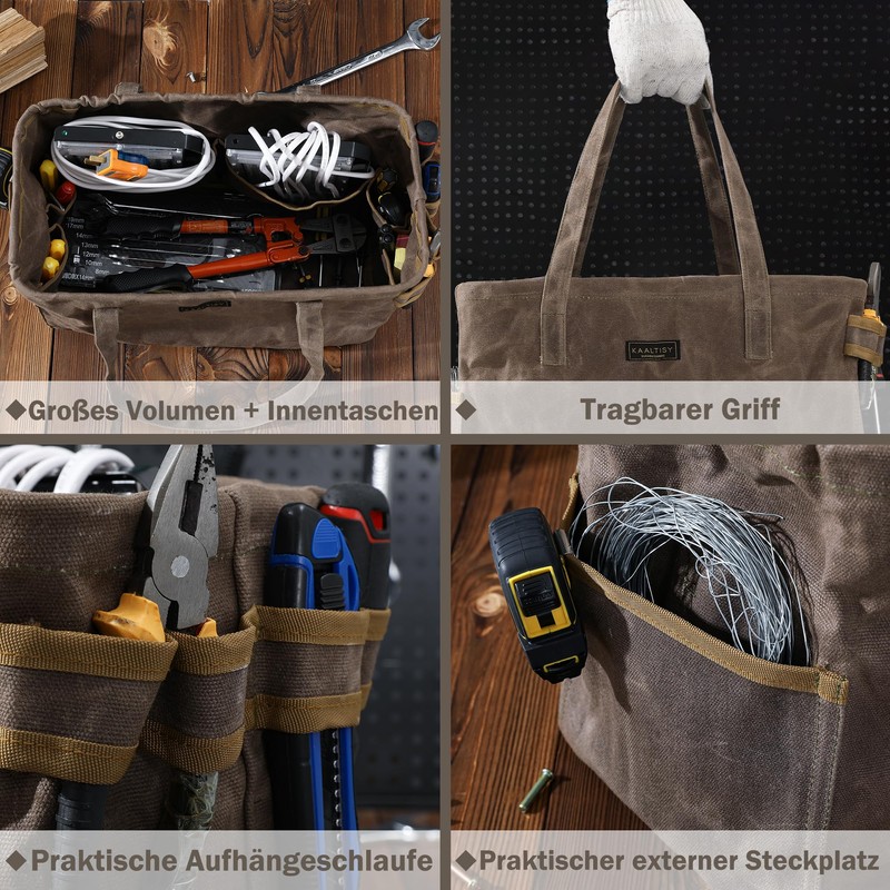 Tool Bag, Hand Tool Storage Bag, 16 oz Waxed Canvas