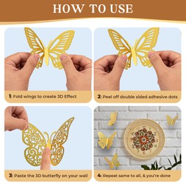 48 Pcs 3D Gold Wall Butterfly Set - 4 Styles, 3 Sizes for Wedding & Birthday Decorations - Aesthetic Room Decor for Boys & Girls - Gold Butterfly Stickers