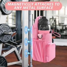 JACZZO Magnetic Gym Bag for Men and Women, Small Crossbody Gym Bag, Water Bottle with Phone Holder, Gym Gifts for Women (Pink), Pink, Movement
