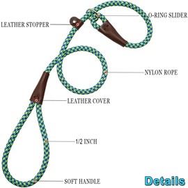 YUCFOREN 3FT Slip Lead Dog Training Leash, No Pull Dog Leash for Medium Large Dogs, 1/2 Inch Durability Nylon Rope Slip Leash (3FT * 1/2", Green)