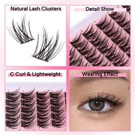 Fyonas Wispy Lash Clusters Kit Natural Eyelash Clusters C Curl Lash Extension Kit 11-13mm Manga Cluster Eyelash Extensions 80Pcs with Waterproof Lash Glue and Tweezers DIY at Home (Bonny Kit)