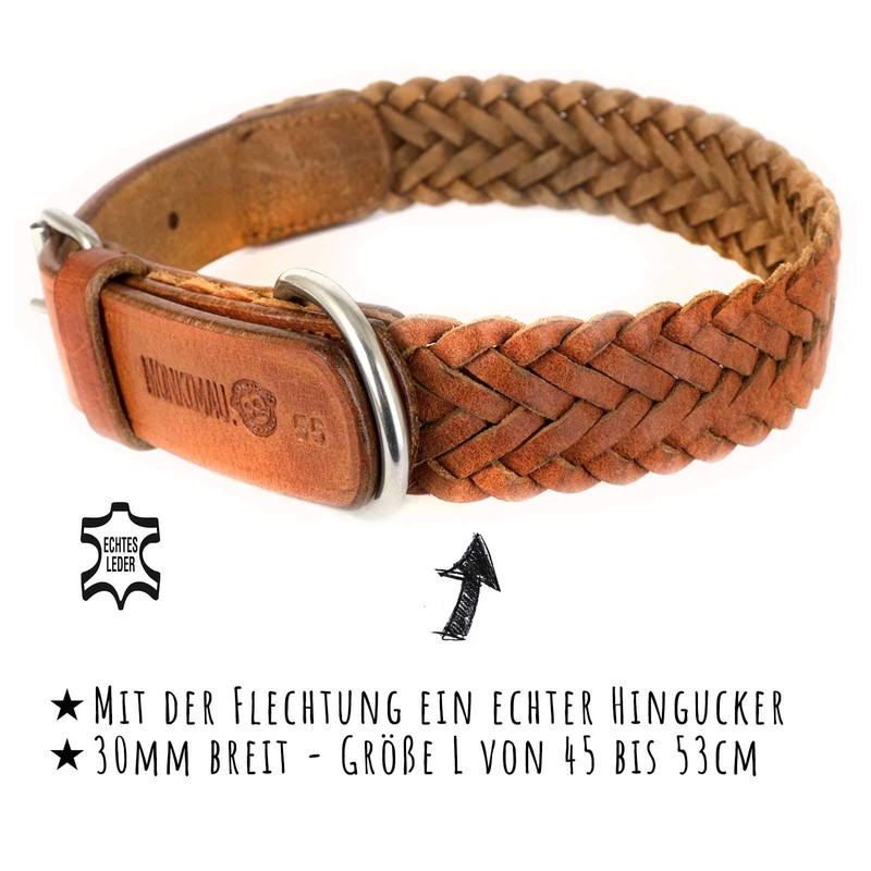 MONKIMAU Dog Collar Braided Genuine Leather Adjustable Length 45-53 cm
