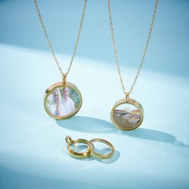 UNICRAFTALE 3 Sets Real 18K Gold Plated Memory Locket Charms Stainless Steel Flat Round Picture Photo Necklace Making Kit Crystal Locket Pendants Glass Floating Charm for DIY Jewelry Making