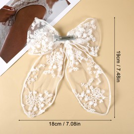 1 PCS Lace White Hair Bow, White Bow for Hairclips, Lace Tulle Hair Bows with Long Tail, Cute Lace Hair Bow Head Bowknot for Women and Girls