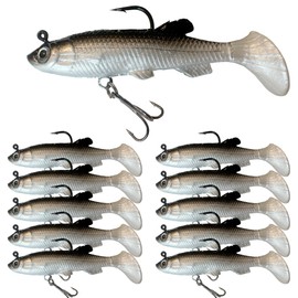 Selake Soft Plastic Lure, Lifelike Bass Bait Kit, Pre-Rigged Fishing Jig Lures for Freshwater & Saltwater, Paddle Tail Swim Baits for Trout, Trolling Lures, Gifts for Men (monochromeUmbrellaRig)