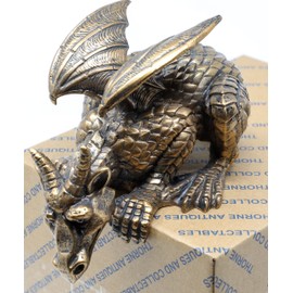 THORNE ANTIQUES AND COLLECTABLES Watching Dragon Ornament Shelf Dwelling Sculpture Handmade Resin Cast Finished in Antique Bronze Effect