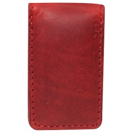 Slim Magnetic Money Clip Hunter Leather Business Card Holder for Men (Red)