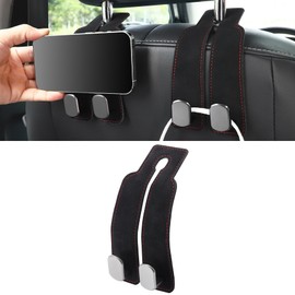 LivTee Headrest Purse Hook for Car, Seat Hook Hangers Storage Organizer for Bags and Coats Holder, Upgrade Leather Double Hook and Mobile Phone Holder for Universal Vehicle Car Accessories (Black)