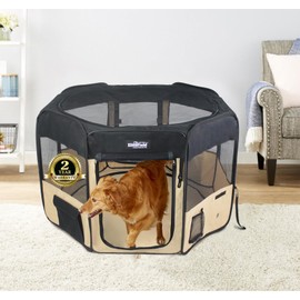 EliteField 2-Door Soft Pet Playpen (2 Year Warranty), Exercise Pen, Multiple Sizes and Colors Available for Dogs, Cats and Other Pets (62" x 62" x 30"H, Black+Beige)