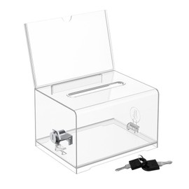Acrylic Donation Box, Lockable Donation Box, Transparent Ballot Box with Key Lock with Sticker, for Business Cards, Votes, Sweepstakes