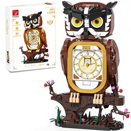 TYCOLE Eule Uhr Bauspielzeug 964 Stück Funktionierende Uhr Klemmbausteine Set Geschenk ab 6 Jahren für Jungs/Mädchen & Erwachsene Zimmer-Deko & Büro Dekoration
