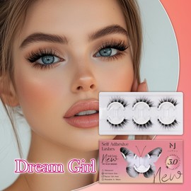 JoMay Self Adhesive Eyelashes No Lash Glue Needed Reusable Up to 5x Natural Strip Lashes 3D Super Fluffy False Eyelashes Easy to Apply & Remove Full Bouncy Volume & Curl 3 Pairs(Dream Girl)