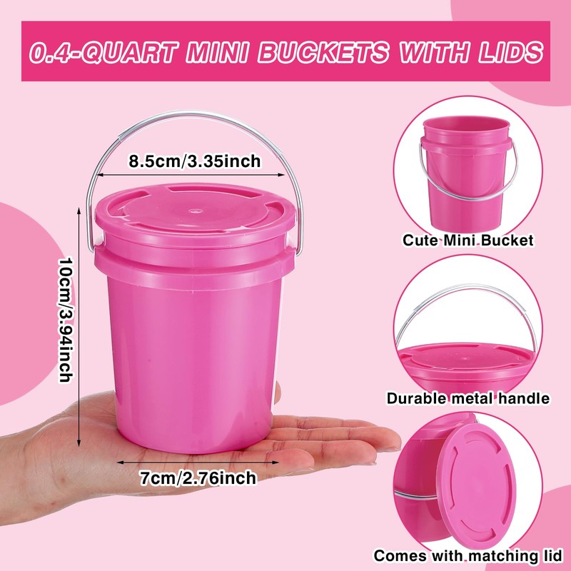 Hushee 6 Pcs Mini Plastic Buckets with Lids, 0.4 Quart