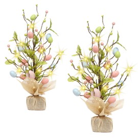 2PCS Easter Egg Tree Easter Decorations 18 Inch Lighted Easter Egg Tree Easter Centerpiece Table Decor Gifts and LED Light, for Home Party Wedding Holiday Spring Summer Decoration