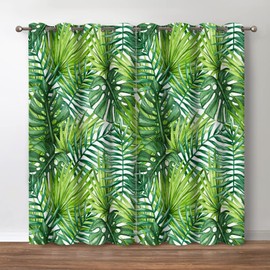 Jekeno Banana Leaf Blackout Curtains - Room Darkening Window Drapes Summer Palm Tree Green Banana Leaf Print Decor Home Bedroom Living Room Grommet Window Drapes 2 Panel Set, 42"x54"
