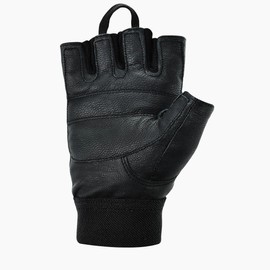 Weight Lifting Gym Padded Leather Training Workout Fitness Double Strap Gloves, Finger Less Gloves for Weight Lifting, Cross Training, Calisthenics, Cycling and Other Sports (Black, Large)