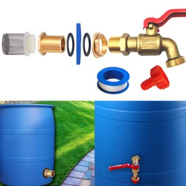 Rain Barrel Spigot, Brass Faucet Kit for Rain Water Barrel, Water Tanks, Tubs, Pools Etc, Turn Ball Valve Rain Barrel Spigot with Bulkhead Fitting Set, Hose Adapter, Filter Mesh and Tape
