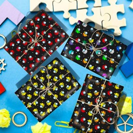 JenJen Tradition Video Game Wrapping Paper Sheets Boy Birthday Wrapping Paper Christmas Gift Wrap Paper For Boys 8-Piece Space Adventure Themed Gift Wrap Paper Set – 4 Fun Game-Inspired Designs