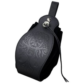 Medieval Viking Belt Pouch Black Faux Leather Belt Bag Retro Portable Drawstring Purse Renaissance Dice Bag for LARP Ren Faire