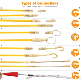 Taxutor 25FT Fiberglass Running Electrical Wire Cable Pulling Fish Tape Kit with 5 Different Attachments and Fish Tape Tool in a Carrying Case